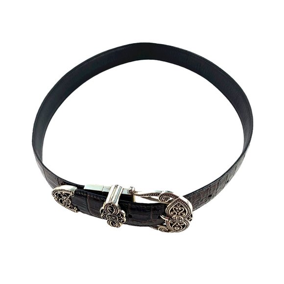 Vintage BRIGHTON \'B40369\' Reversible‎ Croc  Leather Belt Silver Buckle main image 7
